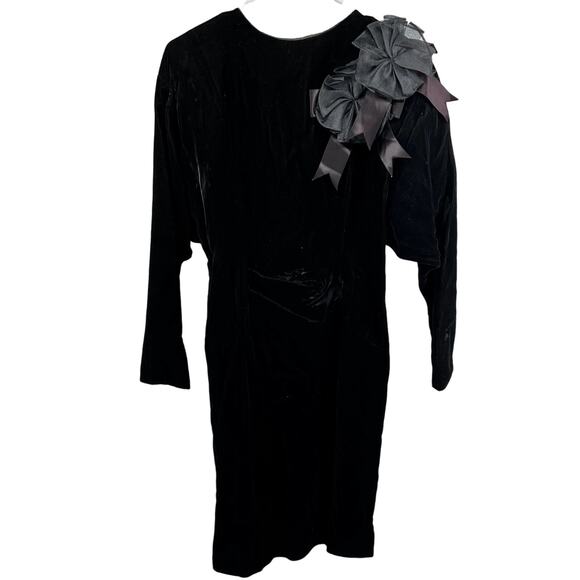 Vintage Scott McClintock Velvet Midi Dress Bow Applique Long Sleeve Black 8 - Picture 1 of 4